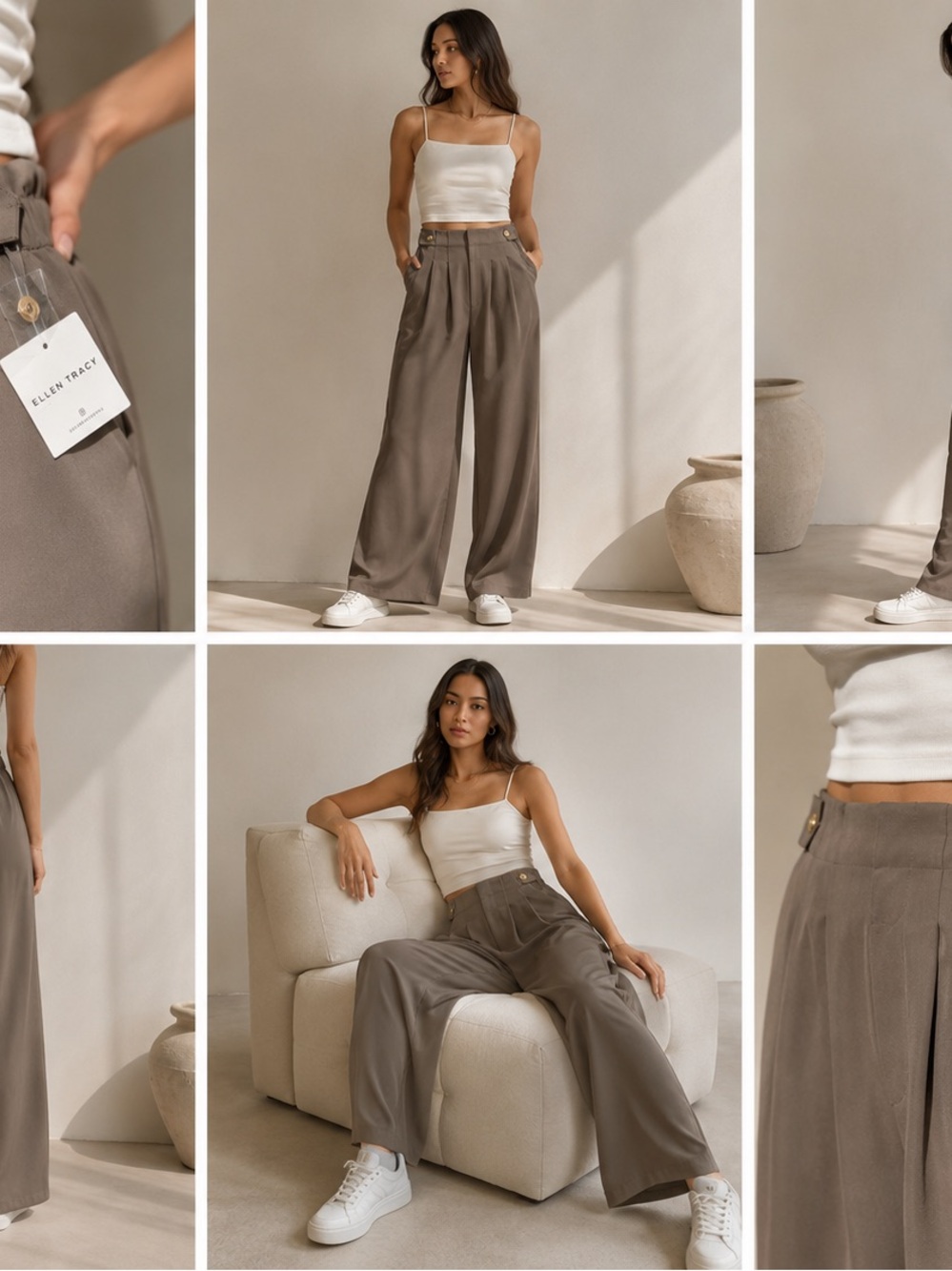 Ellen Tracy Wide Leg Pants in Taupe